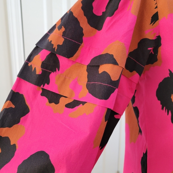 Maude Vivante Freya Dress Size S Pink Leopard Print Puff Sleeve Poplin Chic‎ - Picture 6 of 10